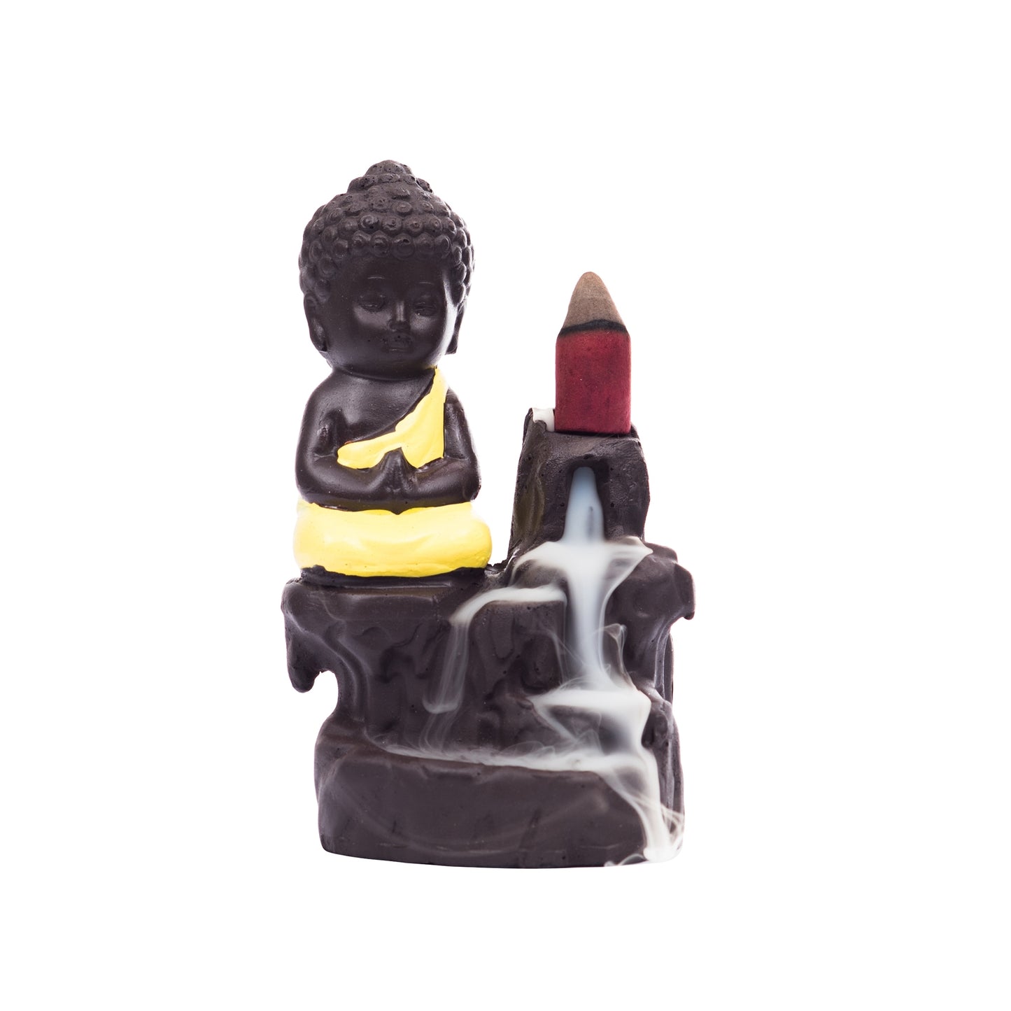 eCraftIndia Meditating Monk Buddha Smoke Backflow Cone Incense Holder Decorative Showpiece with 10 free Smoke Backflow Scented Cone Incenses