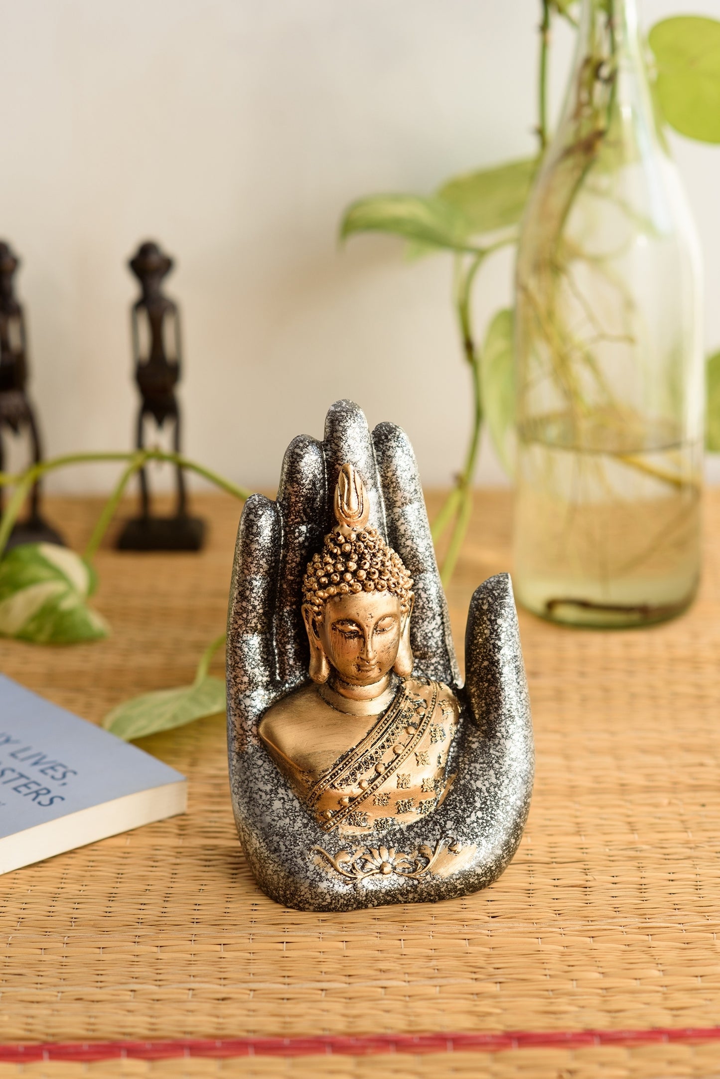 eCraftIndia Golden Silver Handcrafted Buddha Palm