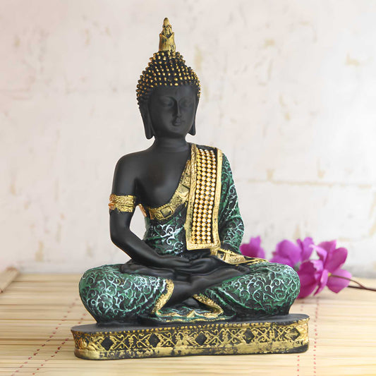 eCraftIndia Green Meditating Buddha Decorative Showpiece - 24 cm